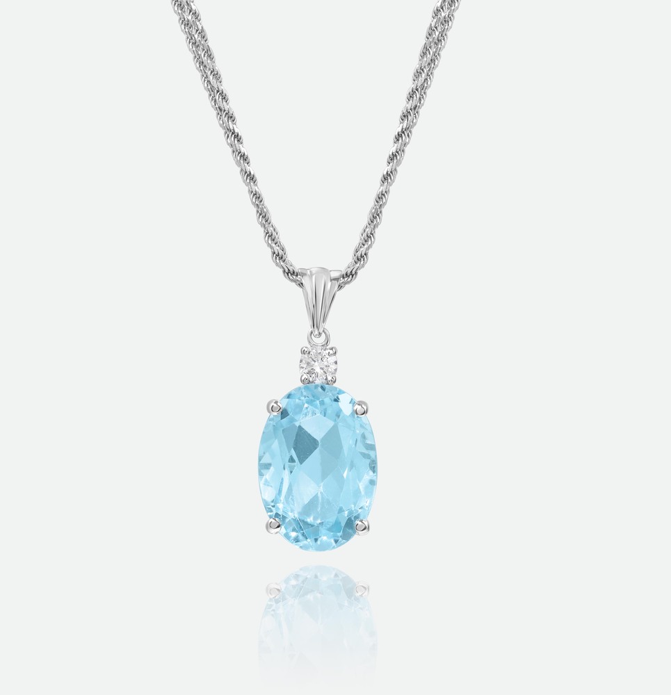 Charming Blue Topaz Pendant Necklace 14K Yellow Gold